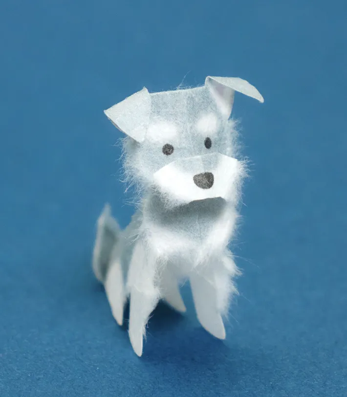 キワム（@PKirigami）さんが制作した和紙のミニチュアシュナウザー