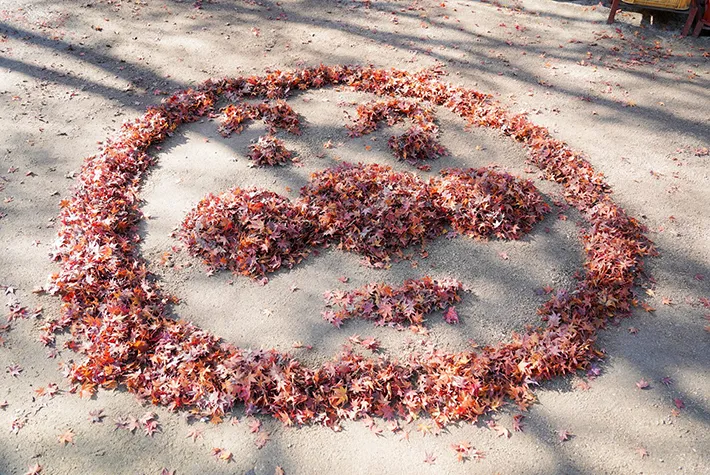 紅葉で作られたアンパンマンの画像